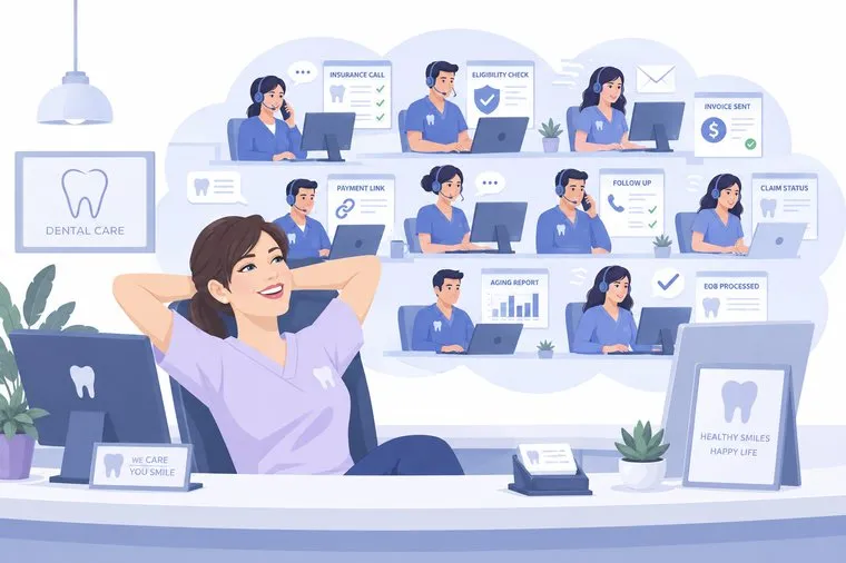 Illustration of a team of agents handling insurance calls