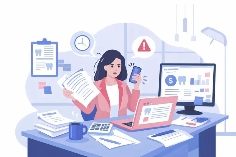 Illustration of an overwhelmed office manager surrounded by calls and paperwork